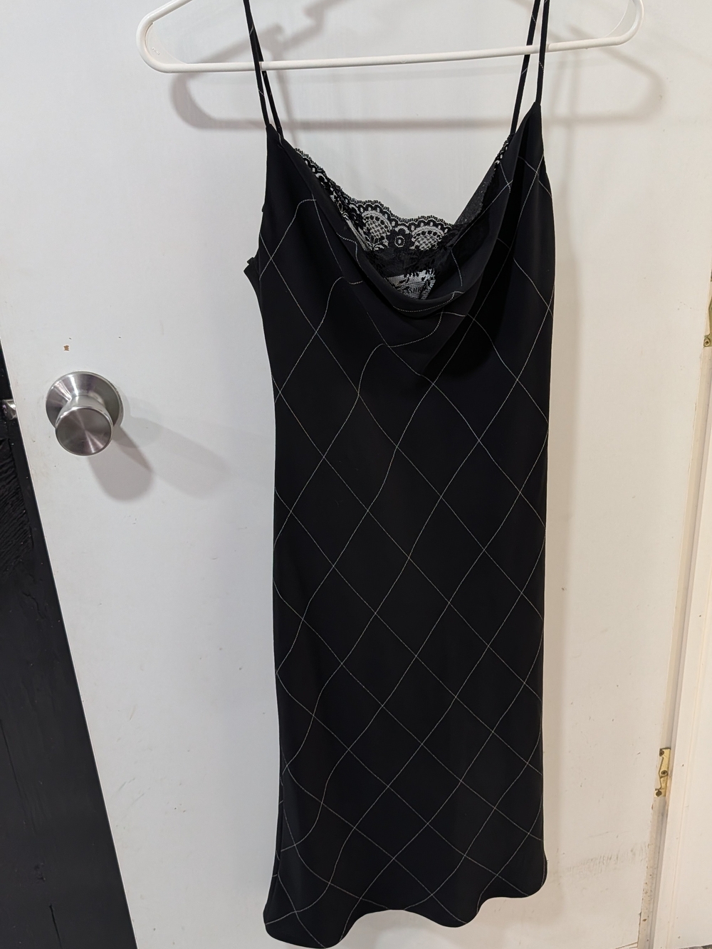 S.L. Fashions Black Lace-Trim Cowl Neck Slip Dress